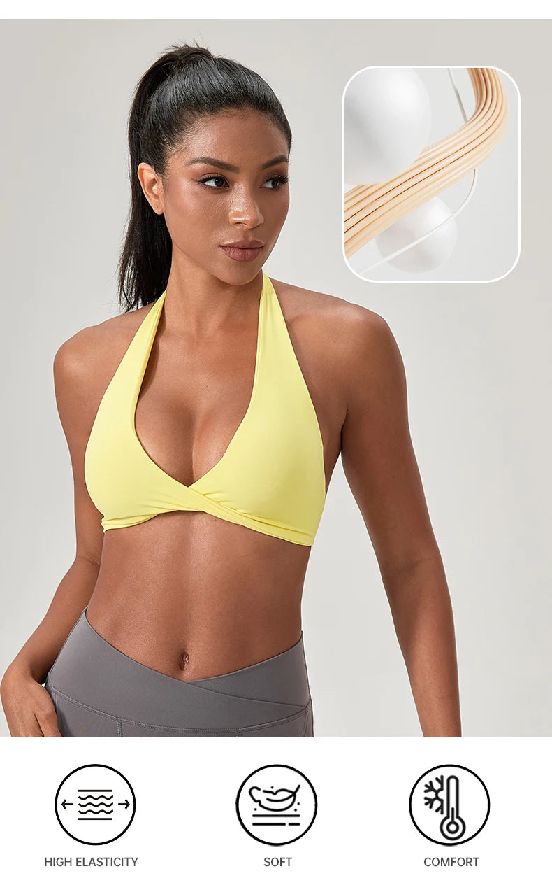 Halter Neck with Stylish Back Design Sexy Sports Bras