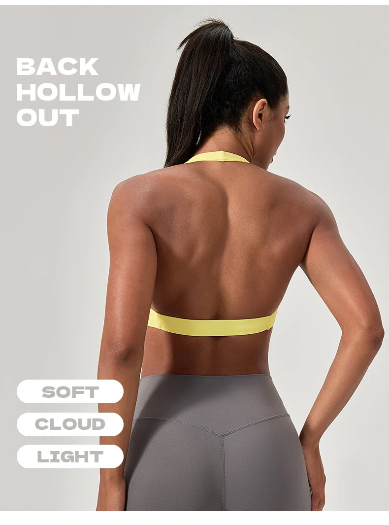 Halter Neck with Stylish Back Design Sexy Sports Bras
