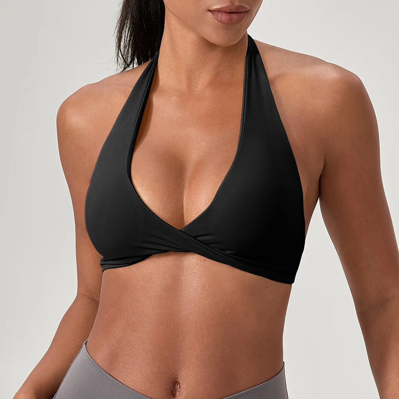 Halter Neck with Stylish Back Design Sexy Sports Bras