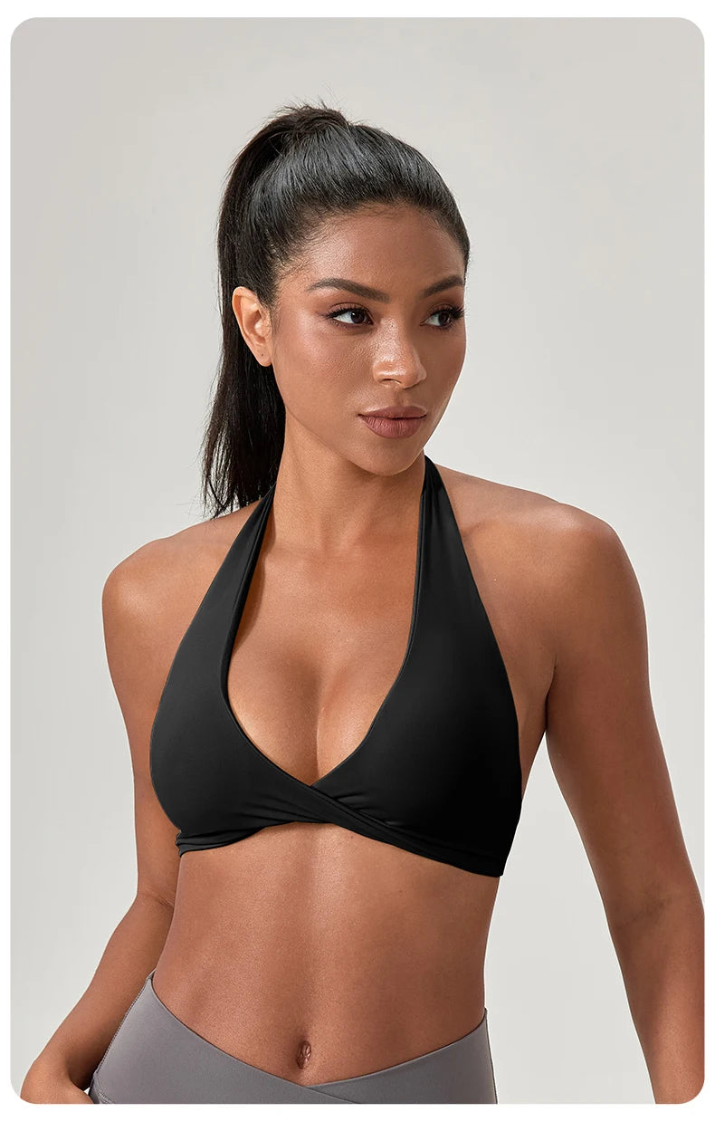 Halter Neck with Stylish Back Design Sexy Sports Bras