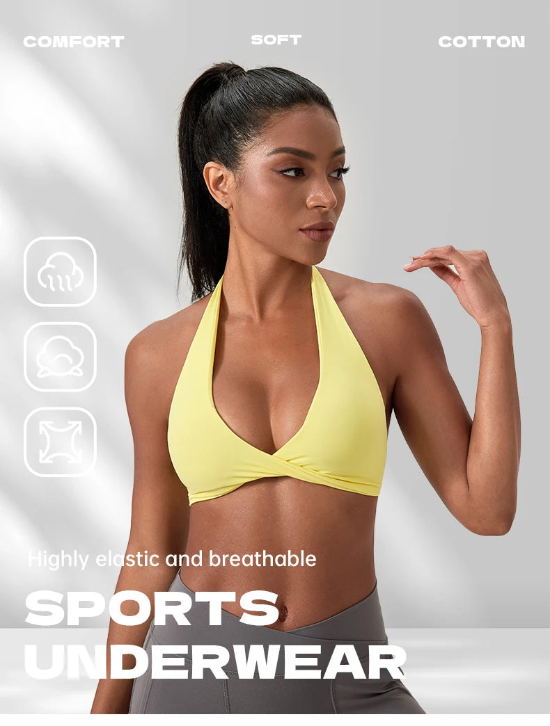 Halter Neck with Stylish Back Design Sexy Sports Bras