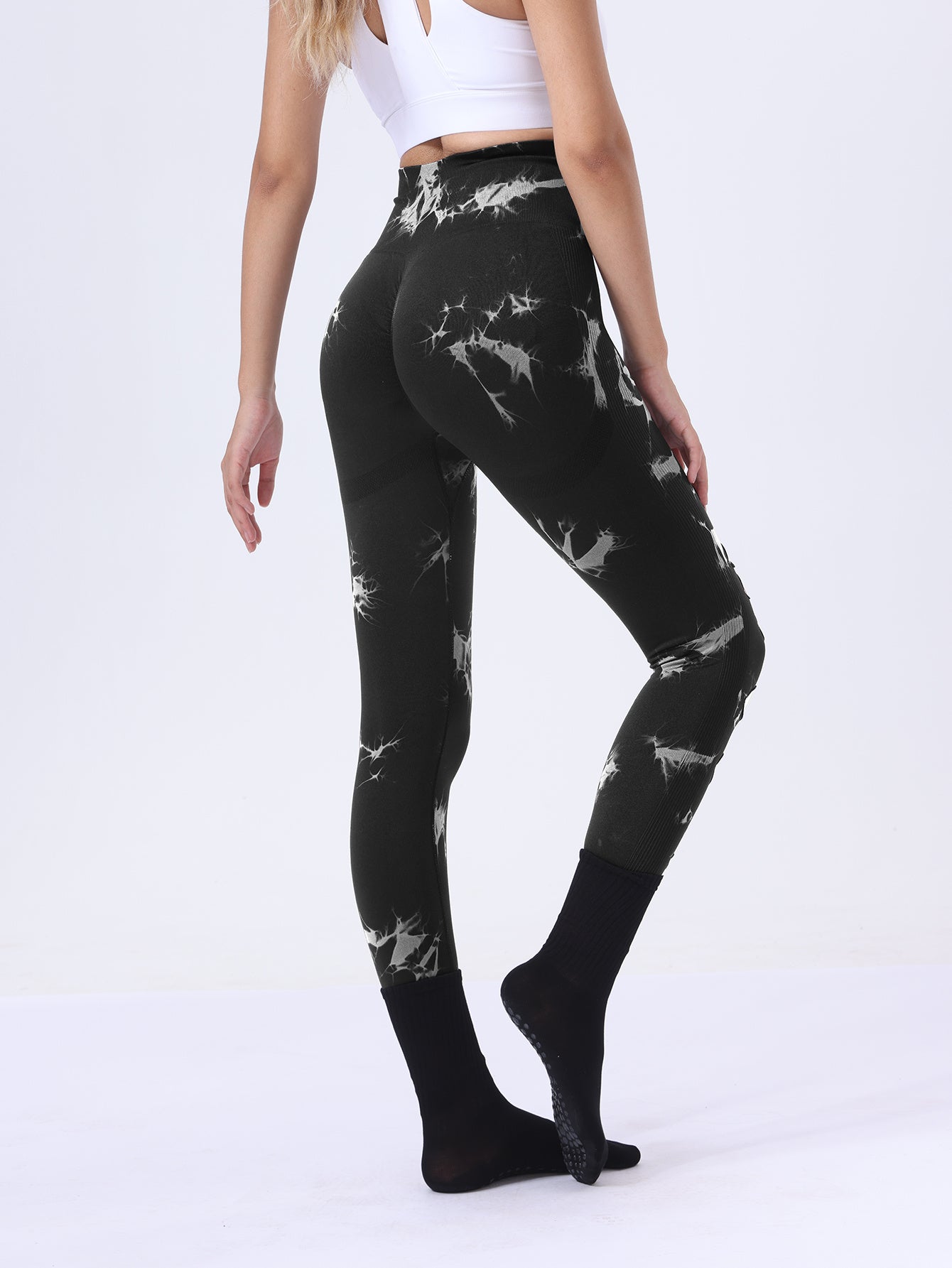 2 Pack Hollow Sexy High Elastic Women's Tie Dye Cutout Tights High Waist Workout Yoga Leggings, Scrunch Butt Lifting Elastic Pants, Tummy Control Butt Lifting Workout Yoga Athletic Pants