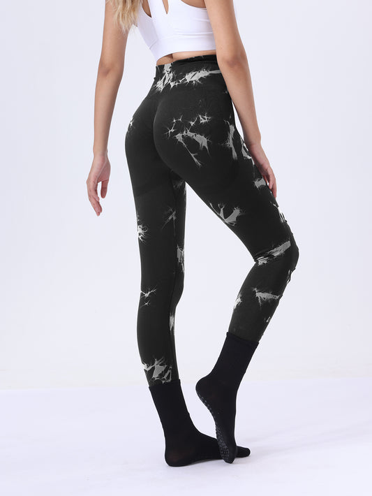 2 Pack Hollow Sexy High Elastic Women's Tie Dye Cutout Tights High Waist Workout Yoga Leggings, Scrunch Butt Lifting Elastic Pants, Tummy Control Butt Lifting Workout Yoga Athletic Pants