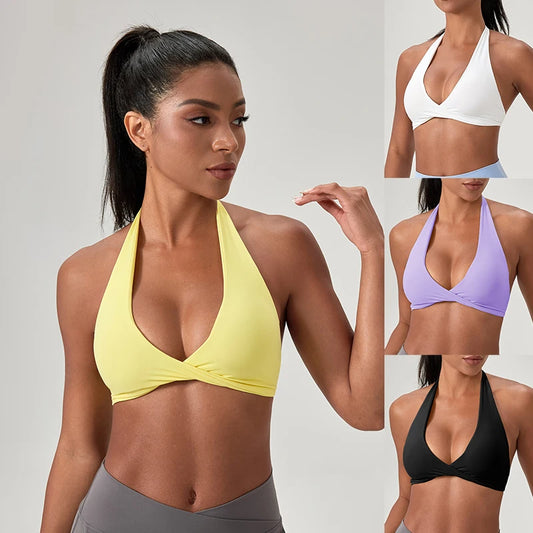 Halter Neck with Stylish Back Design Sexy Sports Bras