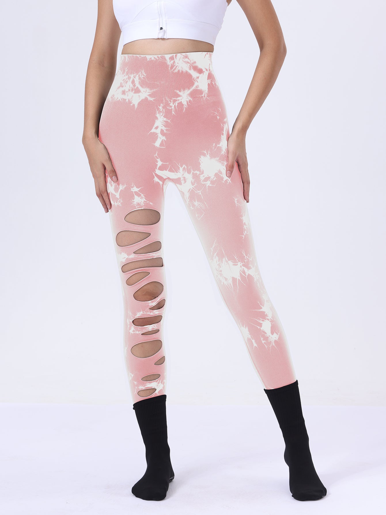 2 Pack Hollow Sexy High Elastic Women's Tie Dye Cutout Tights High Waist Workout Yoga Leggings, Scrunch Butt Lifting Elastic Pants, Tummy Control Butt Lifting Workout Yoga Athletic Pants