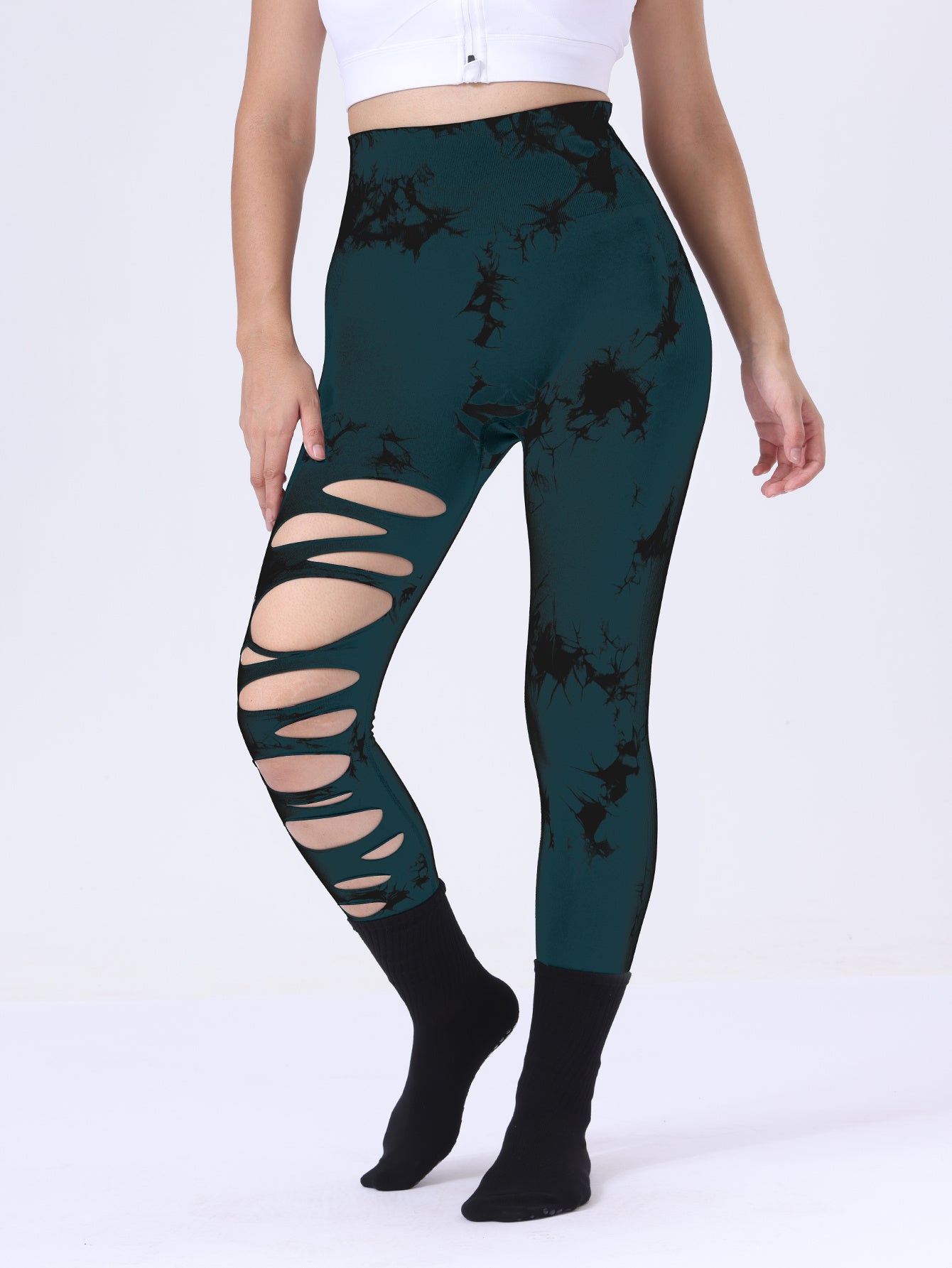 2 Pack Hollow Sexy High Elastic Women's Tie Dye Cutout Tights High Waist Workout Yoga Leggings, Scrunch Butt Lifting Elastic Pants, Tummy Control Butt Lifting Workout Yoga Athletic Pants